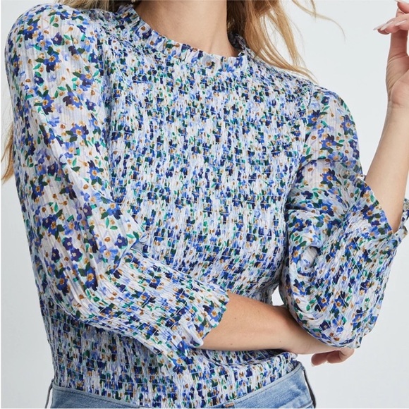 Veronica Beard 100% cotton Kali Smocked Top EUC - Picture 4 of 12